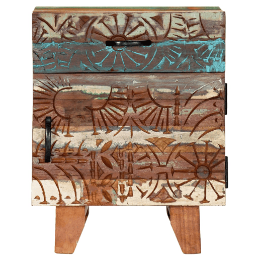 Mesa De Cabeceira - Mesinha De Cabeceira esculpida à mão 40x30x50 cm madeira recuperada