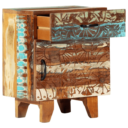 Mesa De Cabeceira - Mesinha De Cabeceira esculpida à mão 40x30x50 cm madeira recuperada