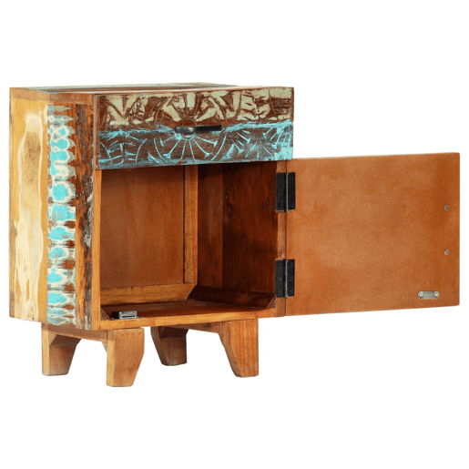 Mesa De Cabeceira - Mesinha De Cabeceira esculpida à mão 40x30x50 cm madeira recuperada