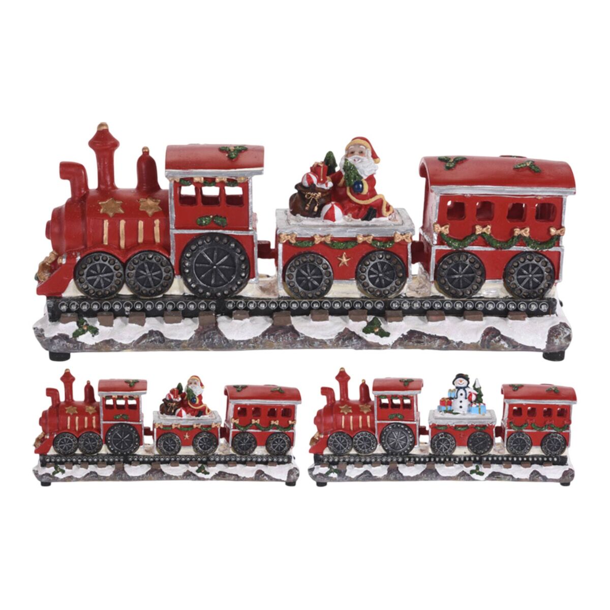 Tren Navideño con locomotora y 2 vagones, luces LED y móviles