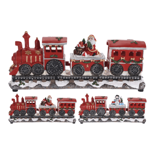 Trem de Natal Decorativo com Locomotiva e 2 Carruagens, com Luzes LED e Móbiles 17x39x11cm - 2 Desenhos (Variados)