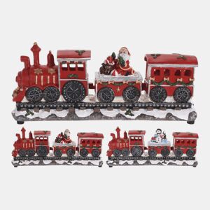 Trem de Natal Decorativo com Locomotiva e 2 Carruagens, com Luzes LED e Móbiles 17x39x11cm - 2 Desenhos (Variados)