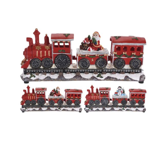Tren navideño decorativo con locomotora y 2 vagones, con luces led y móviles 17x39x11cm - 2 diseños (surtido)