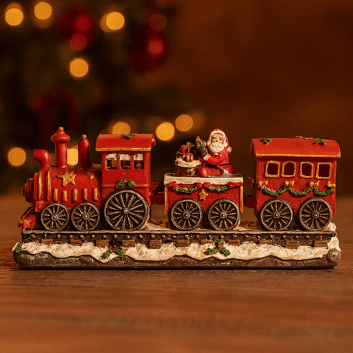 Trem de Natal Decorativo com Locomotiva e 2 Carruagens, com Luzes LED e Móbiles 17x39x11cm - 2 Desenhos (Variados)