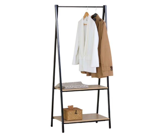 Burro de ropa 2 estantes perchero cepi para dormitorio en negro y roble cambrian 64x150x40 cm
