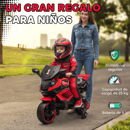 AIYAPLAY Mota Elétrica para Crianças 6V com Rodas de Apoio Música e Farol para Crianças de 18-36 Meses 77x38x50 cm Vermelho AIYAPLAY Mota Elétrica para Crianças 6V com Rodas de Apoio Música e Farol para Crianças de 18-36 Meses 77x38x50 cm Vermelho