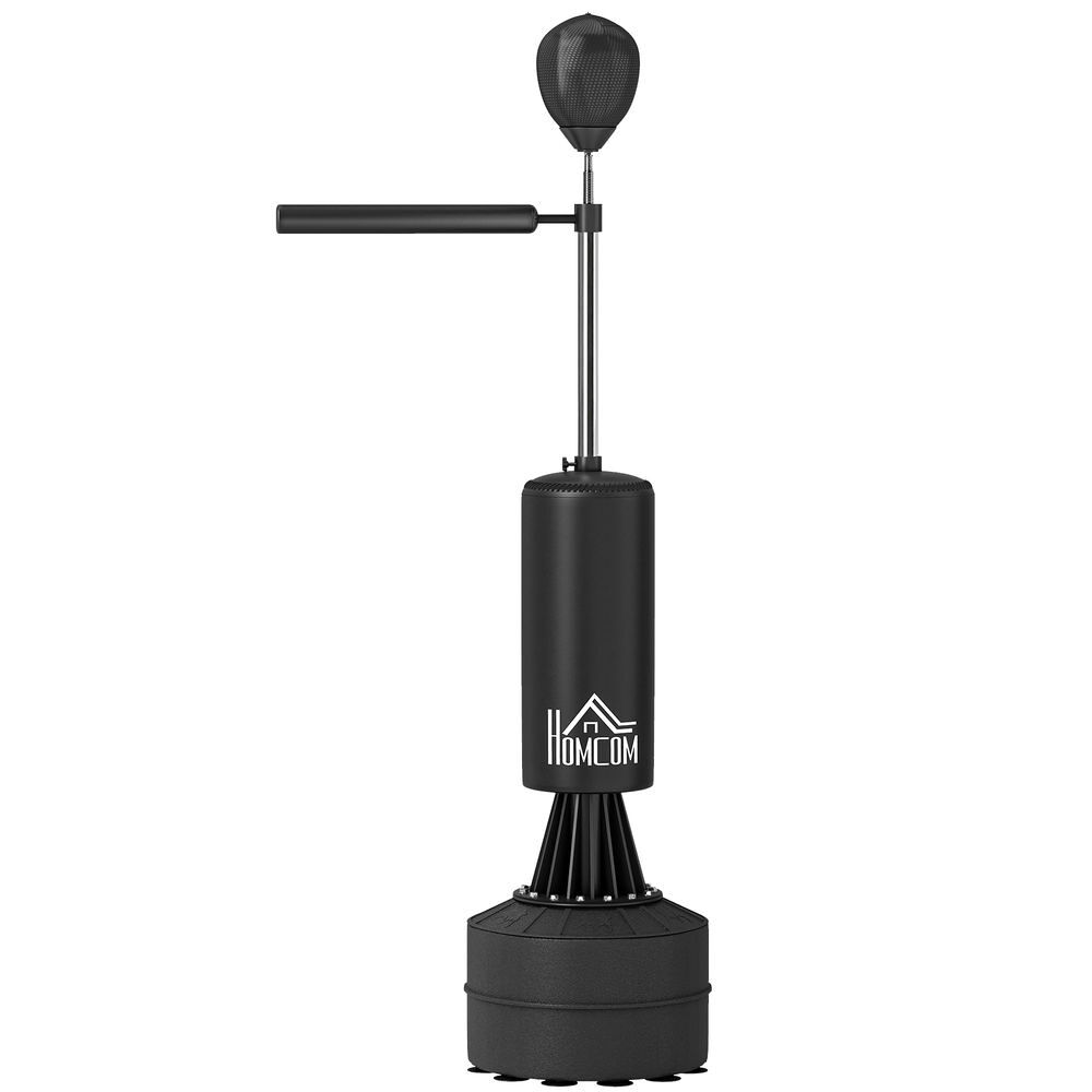 Homcom saco de boxeo de pie 155-205 cm, saco de boxeo con barra giratoria de 360°, bola de velocidad y base rellenable, punching ball para adultos y niños, entrenamiento mma, muay thai, fitness, negro