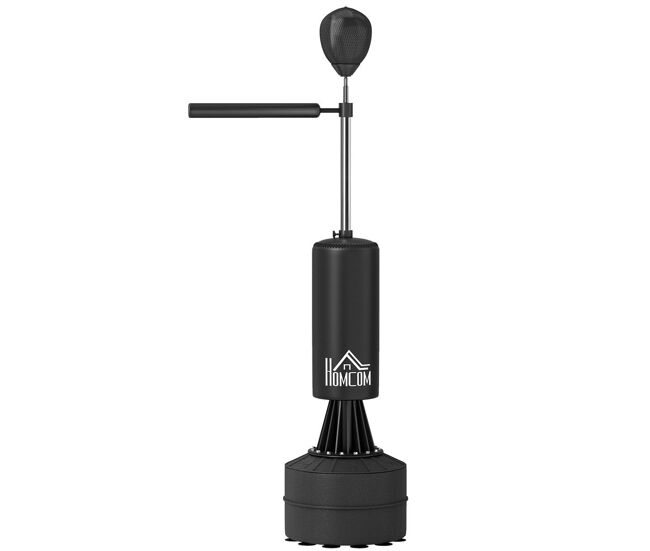 Homcom saco de boxeo de pie 155-205 cm, saco de boxeo con barra giratoria de 360°, bola de velocidad y base rellenable, punching ball para adultos y