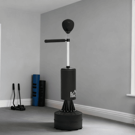 HOMCOM Punching Ball de Boxe com Altura Ajustável com Barra Giratória 360° e Base Preenchida Punching Ball para Boxe 88x48x155-205 cm Preto