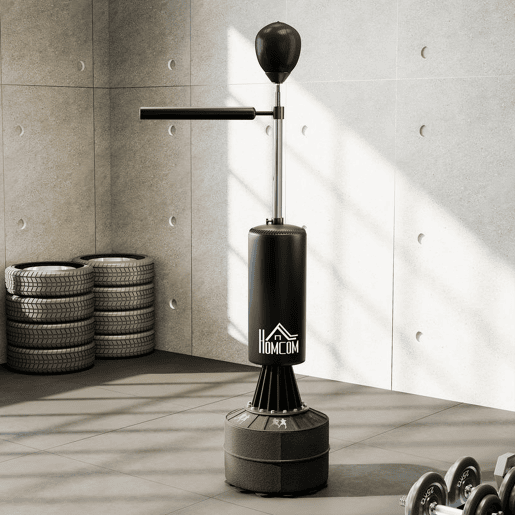HOMCOM Punching Ball de Boxe com Altura Ajustável com Barra Giratória 360° e Base Preenchida Punching Ball para Boxe 88x48x155-205 cm Preto