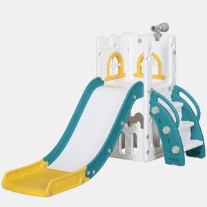 AIYAPLAY Escorrega Infantil 4 em 1 para Crianças de 1-3 Anos com Cesto de Basquetebol Telescópio Escalador e Espaço de Arrumação para Interior e Exterior 70x177x92 cm Amarelo e Verde