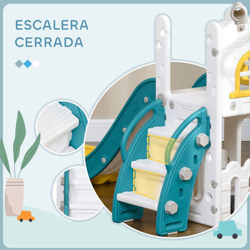 AIYAPLAY Escorrega Infantil 4 em 1 para Crianças de 1-3 Anos com Cesto de Basquetebol Telescópio Escalador e Espaço de Arrumação para Interior e Exterior 70x177x92 cm Amarelo e Verde