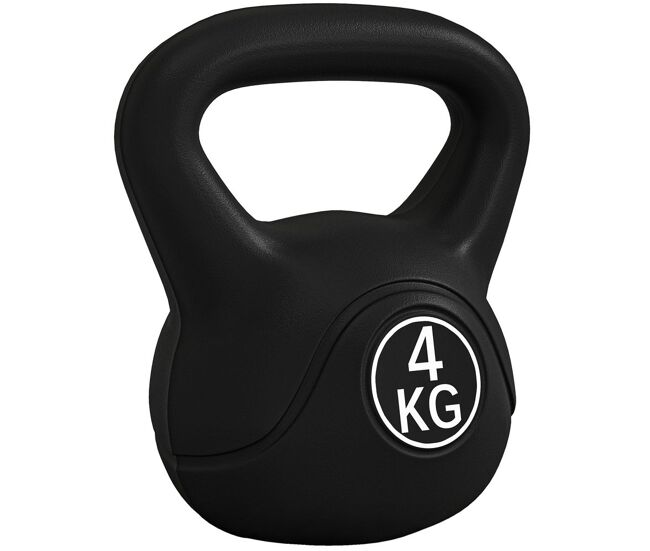 Homcom pesa rusa 4 kg, kettlebell revestimiento de plástico y relleno de arena, con mango ancho y base plana, para entrenamiento culturismo, en casa, gimnasio, negro