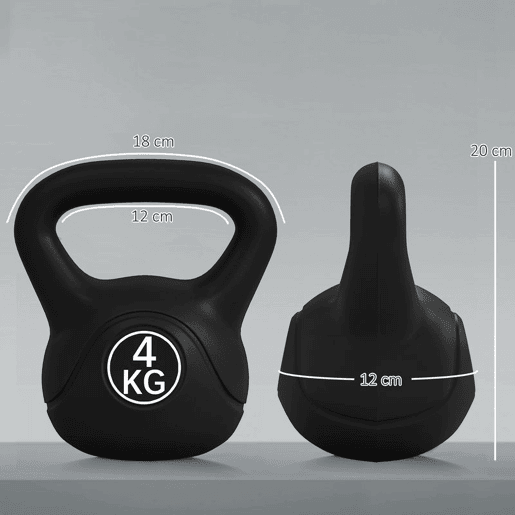 HOMCOM Peso Russo de 4 kg Kettlebell Fitness Preenchido de Areia com Punho Largo Antiderrapante para Exercícios e Treinos em Casa Ginásio 18x12x20 cm Preto