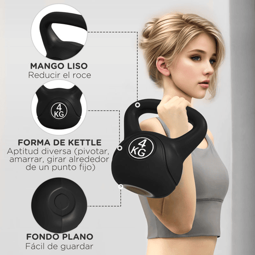 HOMCOM Peso Russo de 4 kg Kettlebell Fitness Preenchido de Areia com Punho Largo Antiderrapante para Exercícios e Treinos em Casa Ginásio 18x12x20 cm Preto