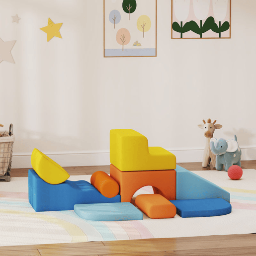 AIYAPLAY Conjunto de 9 Blocos de Espuma para Crianças Blocos de Psicomotricidade com Capas de Veludo Laváveis Conjunto de Escalada para Interior para Escalar e Rastejar Multicor