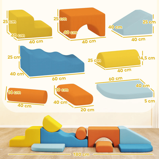 AIYAPLAY Conjunto de 9 Blocos de Espuma para Crianças Blocos de Psicomotricidade com Capas de Veludo Laváveis Conjunto de Escalada para Interior para Escalar e Rastejar Multicor