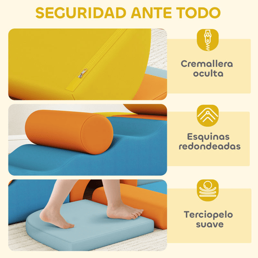 AIYAPLAY Conjunto de 9 Blocos de Espuma para Crianças Blocos de Psicomotricidade com Capas de Veludo Laváveis Conjunto de Escalada para Interior para Escalar e Rastejar Multicor