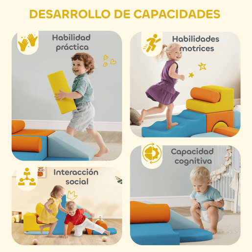 AIYAPLAY Conjunto de 9 Blocos de Espuma para Crianças Blocos de Psicomotricidade com Capas de Veludo Laváveis Conjunto de Escalada para Interior para Escalar e Rastejar Multicor