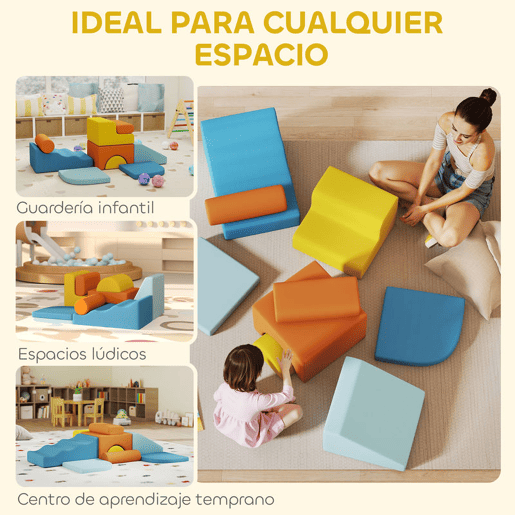 AIYAPLAY Conjunto de 9 Blocos de Espuma para Crianças Blocos de Psicomotricidade com Capas de Veludo Laváveis Conjunto de Escalada para Interior para Escalar e Rastejar Multicor
