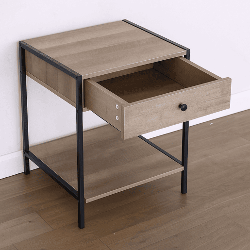 Mesa de cabeceira Cambrian em carvalho e preto com 1 gaveta e prateleira inferior 40x50x40 cm