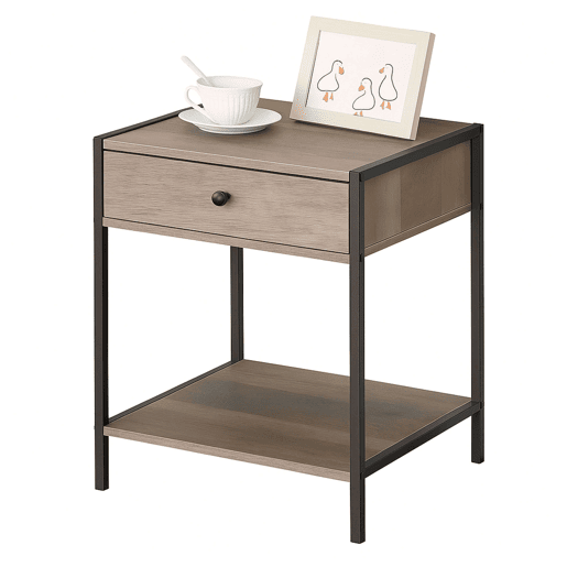 Mesa de cabeceira Cambrian em carvalho e preto com 1 gaveta e prateleira inferior 40x50x40 cm