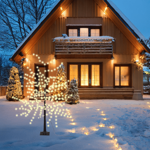Árvore decorativa Well Home com 600 LEDs brancos quentes - 150 cm de altura