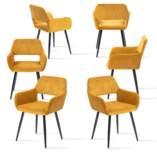 Cadeiras De Jantar Estofadas Em Tecido De Veludo Canelado Amarelo Com Pernas Metálicas Pretas Estilo Escandinavo Conjunto De 6 Ideal Para Sala Cozinha Ou Escritório Moderno