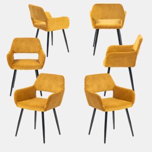 Cadeiras De Jantar Estofadas Em Tecido De Veludo Canelado Amarelo Com Pernas Metálicas Pretas Estilo Escandinavo Conjunto De 6 Ideal Para Sala Cozinha Ou Escritório Moderno