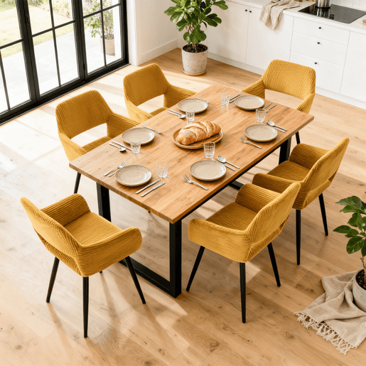 Cadeiras De Jantar Estofadas Em Tecido De Veludo Canelado Amarelo Com Pernas Metálicas Pretas Estilo Escandinavo Conjunto De 6 Ideal Para Sala Cozinha Ou Escritório Moderno
