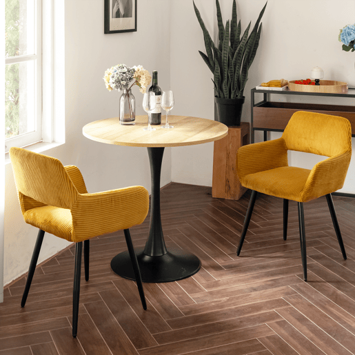 Cadeiras De Jantar Estofadas Em Tecido De Veludo Canelado Amarelo Com Pernas Metálicas Pretas Estilo Escandinavo Conjunto De 6 Ideal Para Sala Cozinha Ou Escritório Moderno