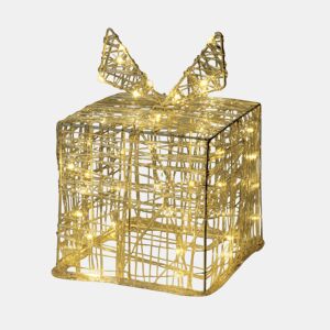 Caixa de presente de Natal decorativa com 30 micro LEDs brancos quentes 15x15x15cm