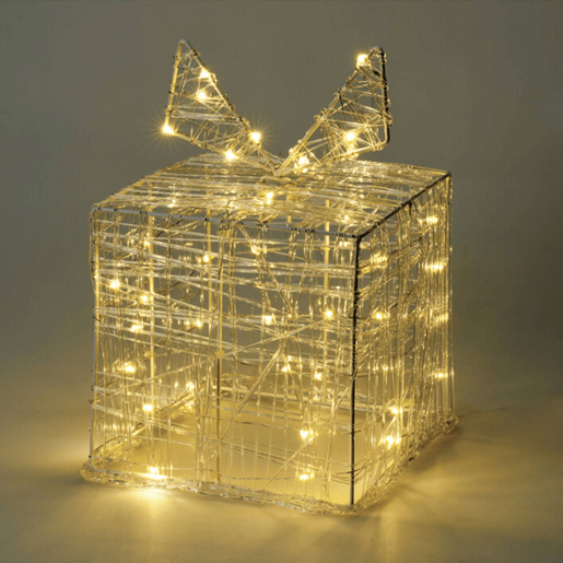 Caixa de presente de Natal decorativa com 30 micro LEDs brancos quentes 15x15x15cm