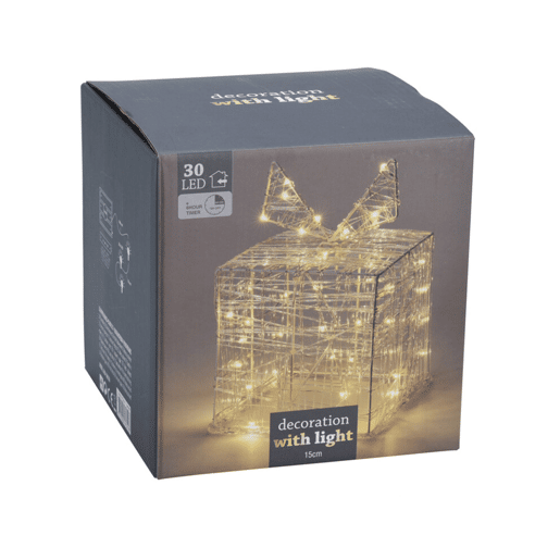 Caixa de presente de Natal decorativa com 30 micro LEDs brancos quentes 15x15x15cm