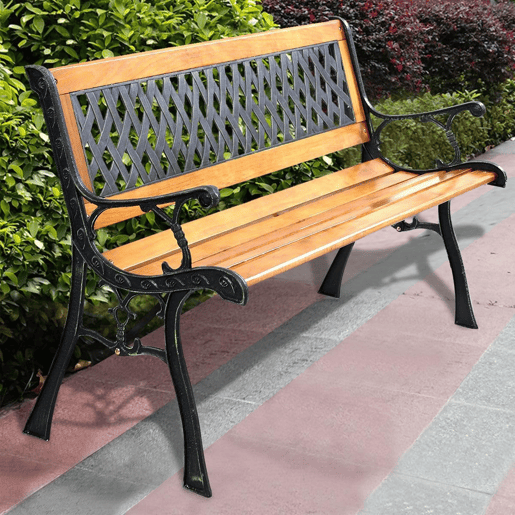 Banco de jardim Well Home em madeira e metal 73x125x52cm