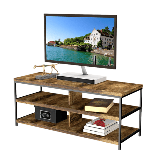 Mesa de TV para sala de estar 110 cm em carvalho cambriano e preto com 2 prateleiras e 4 espaços para dispositivos de até 50 110x45x40 cm