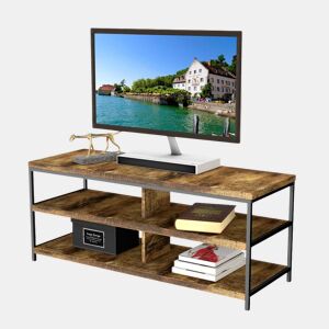 Mesa de TV para sala de estar 110 cm em carvalho cambriano e preto com 2 prateleiras e 4 espaços para dispositivos de até 50 110x45x40 cm
