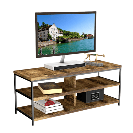 Mesa de TV para sala de estar 110 cm em carvalho cambriano e preto com 2 prateleiras e 4 espaços para dispositivos de até 50 110x45x40 cm