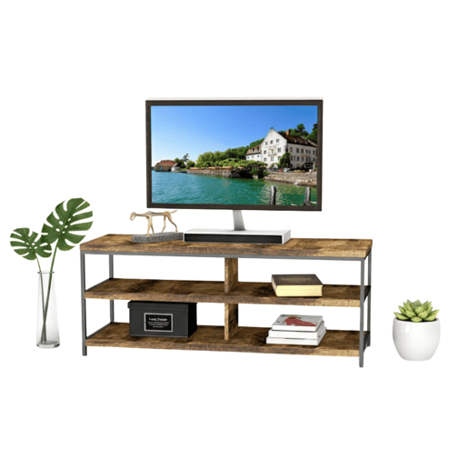 Mesa de TV para sala de estar 110 cm em carvalho cambriano e preto com 2 prateleiras e 4 espaços para dispositivos de até 50 110x45x40 cm