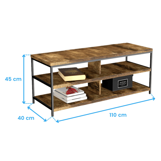 Mesa de TV para sala de estar 110 cm em carvalho cambriano e preto com 2 prateleiras e 4 espaços para dispositivos de até 50 110x45x40 cm