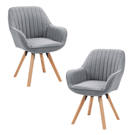 Cadeiras De Jantar Giratórias 360 Graus Estofadas Em Tecido Cinza Com Pernas De Madeira Maciça Estilo Escandinavo Conjunto De 2 Ideal Para Sala Escritório Ou Cozinha