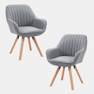 Cadeiras De Jantar Giratórias 360 Graus Estofadas Em Tecido Cinza Com Pernas De Madeira Maciça Estilo Escandinavo Conjunto De 2 Ideal Para Sala Escritório Ou Cozinha
