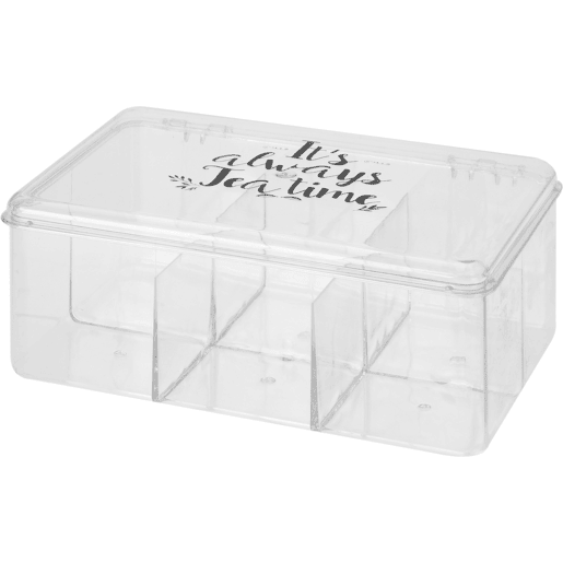 Caixa de chá transparente PS com 6 compartimentos e design impresso 8,8x21,5x14,5cm