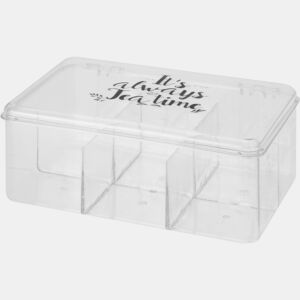 Caixa de chá transparente PS com 6 compartimentos e design impresso 8,8x21,5x14,5cm