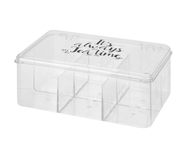 Caja de té ps transparente con 6 compartimentos y diseño impreso 8,8x21,5x14,5cm