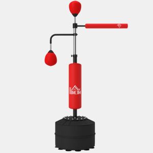 HOMCOM Punching Ball de Boxe com Altura Ajustável com 2 Bolas de Velocidade Barra Giratória 360° e Base Preenchida com Água ou Areia Punching Ball para Adultos 88x50x160-230 cm Vermelho e Preto