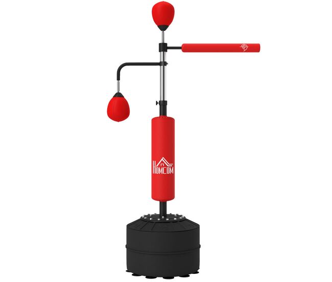Homcom saco de boxeo de pie, 160-230 cm, saco de boxeo con barra giratoria de 360°, 2 bolas de velocidad y base rellenable, punching ball para adultos y niños, entrenamiento mma, muay thai, rojo
