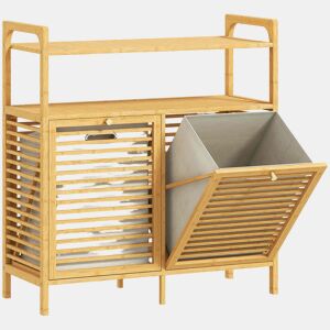 HOMCOM Móvel de Casa de Banho com Cesto para Roupa Suja Móvel para Roupa Suja em Bambu 2 Sacos de Roupa Extraíveis e Laváveis com Alça 2 Prateleiras Abertas para Lavandaria 82x33x88 cm Madeira