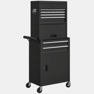 HOMCOM Carrinho de Ferramentas com 6 Gavetas e Fechos 3 em 1 Carrinho de Oficina Móvel com Rodas e Painel Lateral Perfurado Caixa de Ferramentas Desmontável de Aço para Oficina Garagem 60,5x33,5x131 cm Preto