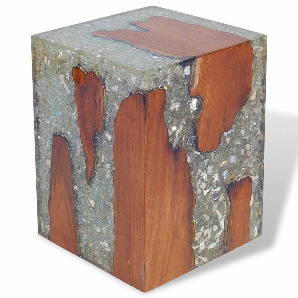 Vidaxl taburete de madera maciza de teca y resina